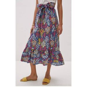 Anthropologie Paisley Midi Ruffle Hem Sash Tie Skirt Women's Size XS Multicolor